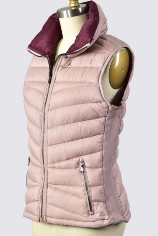 reversible pink and maroon sleeveless vest