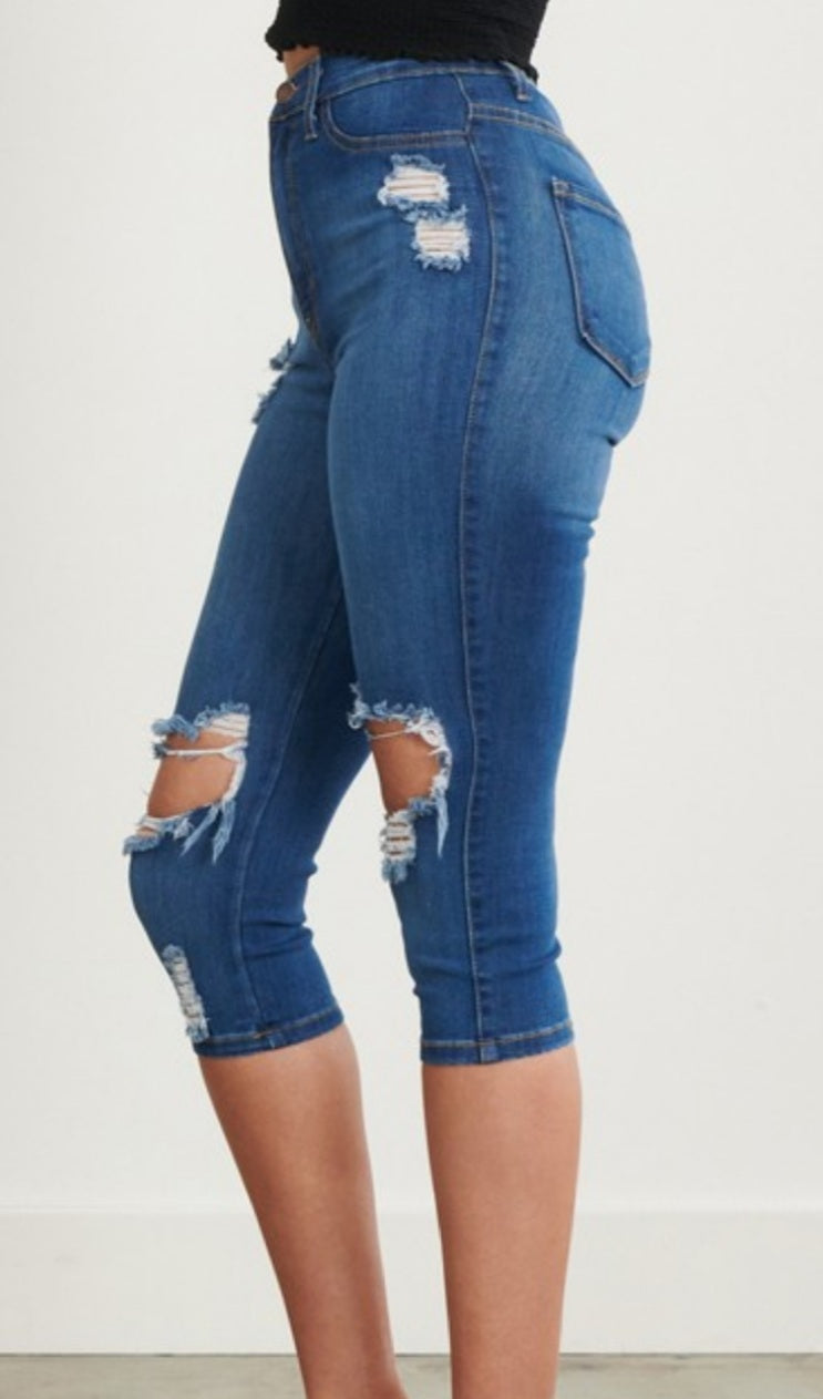 Peek A Boo Denim Bermuda Shorts